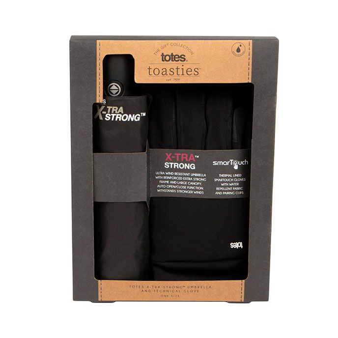 totes X-TRA STRONG® Mens Gloves & Umbrella Gift Set Black Extra Image 2